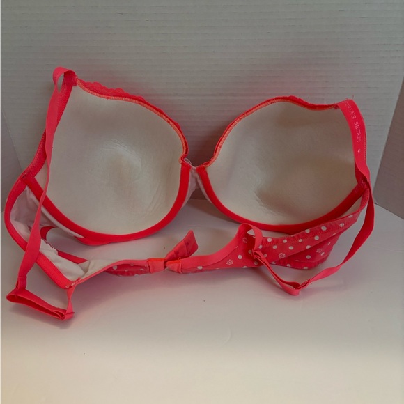 Victoria's Secret peach cool Polka Dot Bra size 40 C. Lace trim and bow - Picture 2 of 3